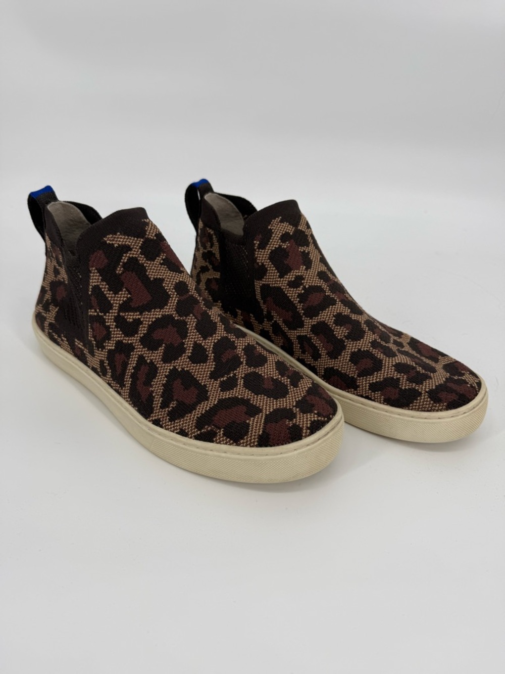 Rothy’s Leopard Print Chelsea Sneaker Booties Slip On Knit Casual Shoes 9.5 Bold